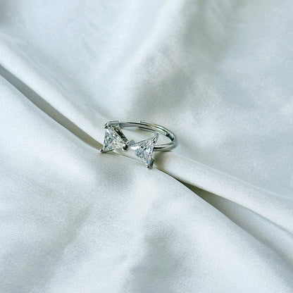 Solitaire Inspired CZ Silver-Plated Adjustable Ring