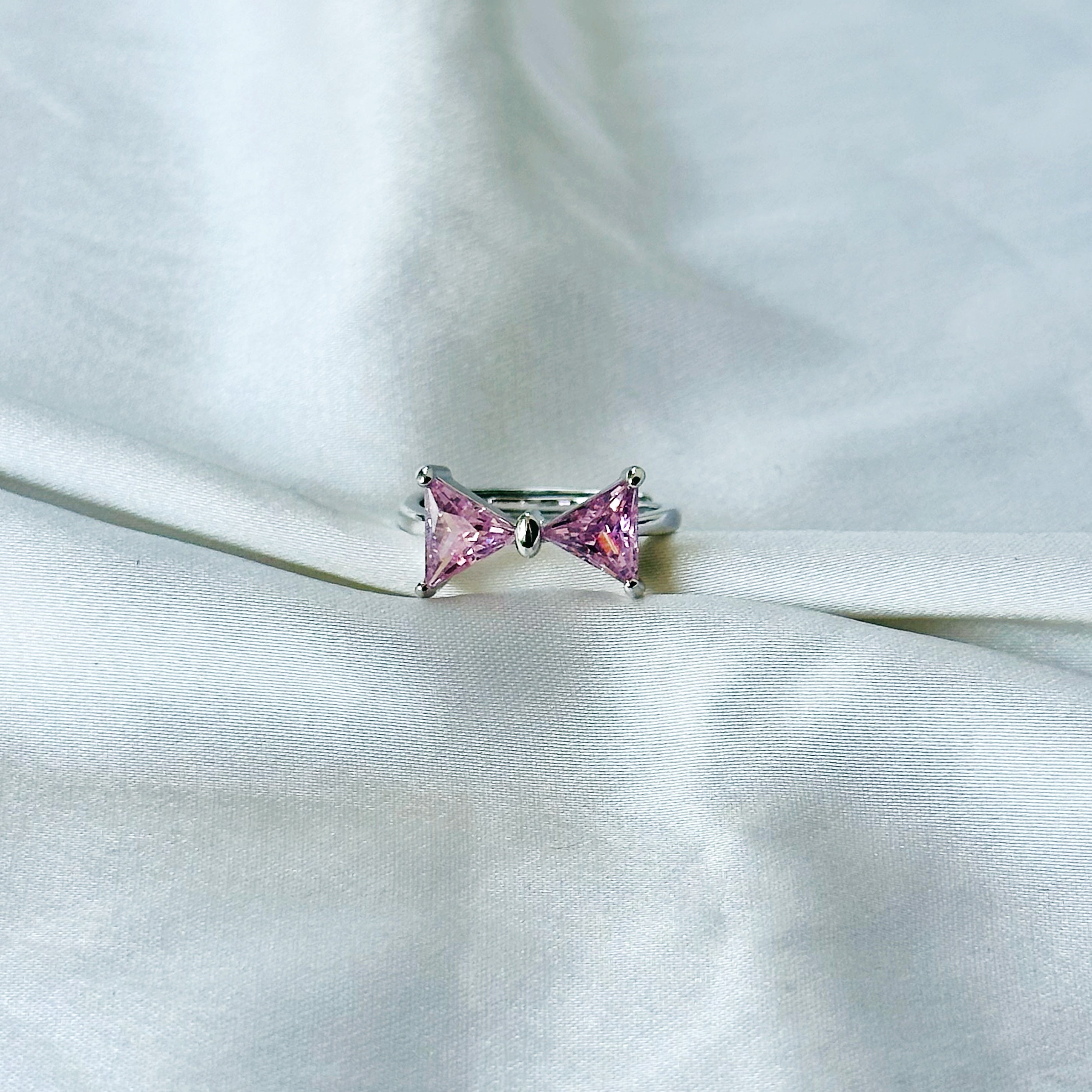 Blush Pink Inspired CZ Silver-Plated Adjustable Ring
