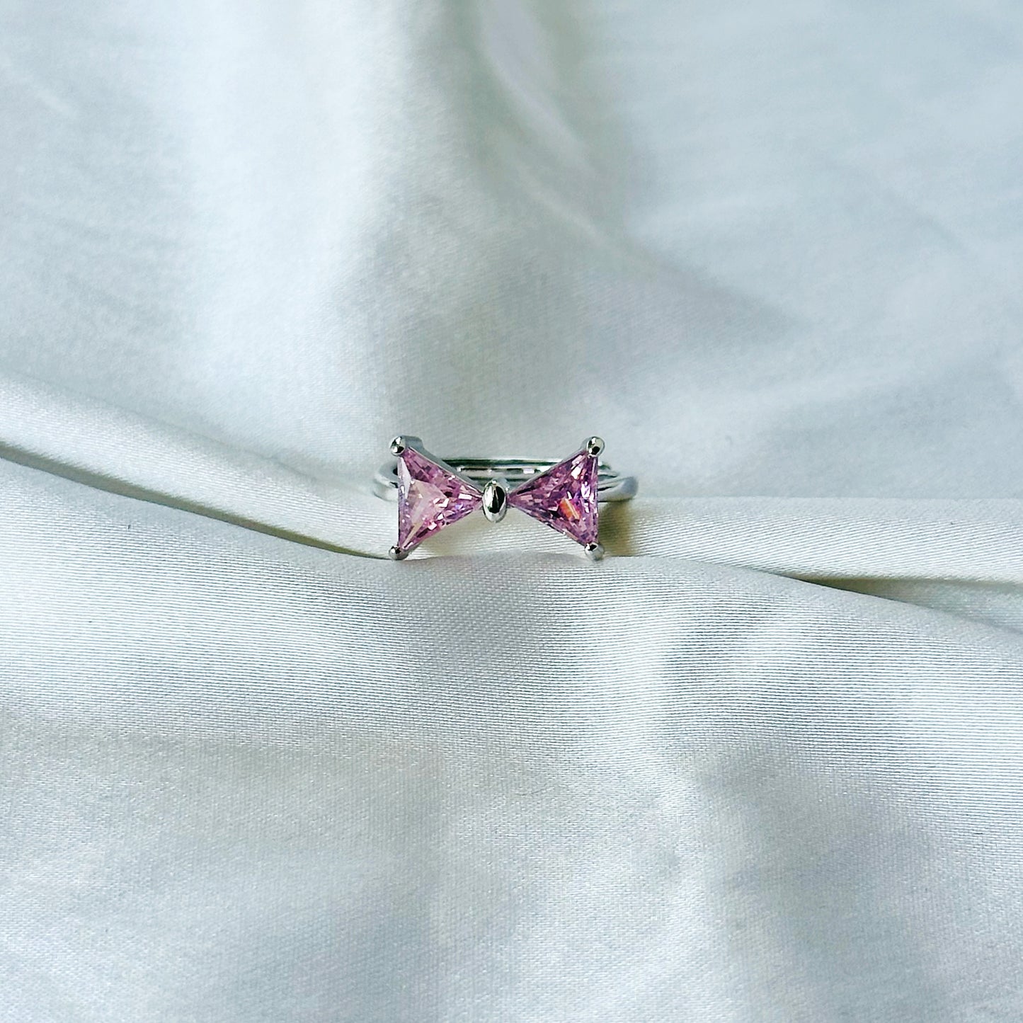 Blush Pink Inspired CZ Silver-Plated Adjustable Ring