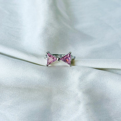 Blush Pink Inspired CZ Silver-Plated Adjustable Ring