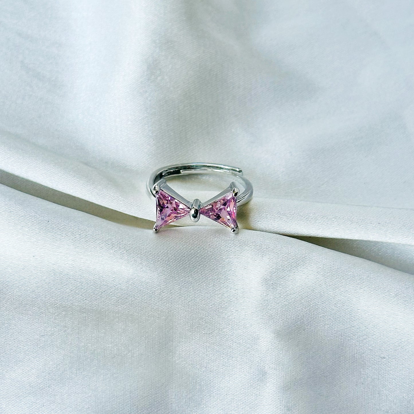 Blush Pink Inspired CZ Silver-Plated Adjustable Ring