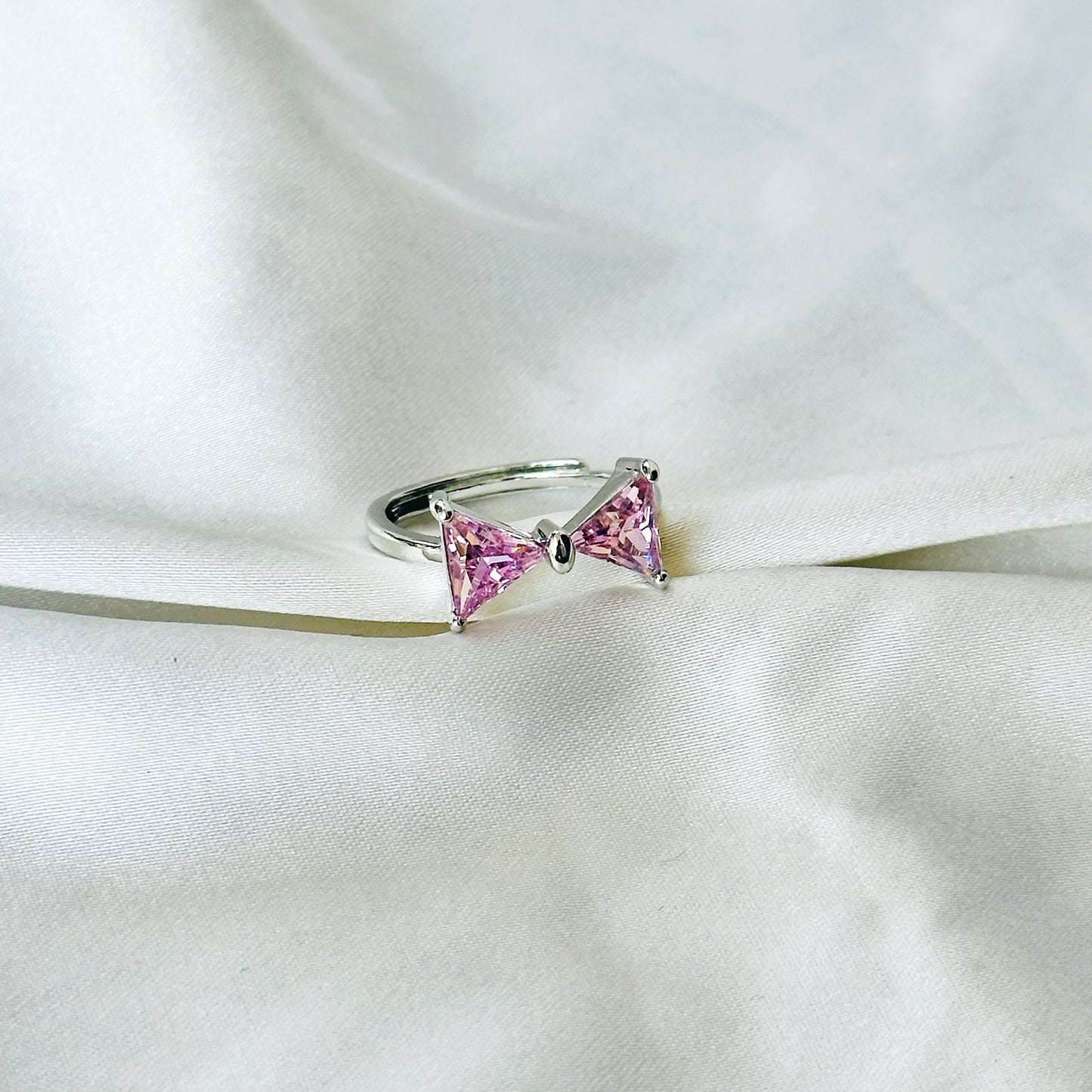 Blush Pink Inspired CZ Silver-Plated Adjustable Ring