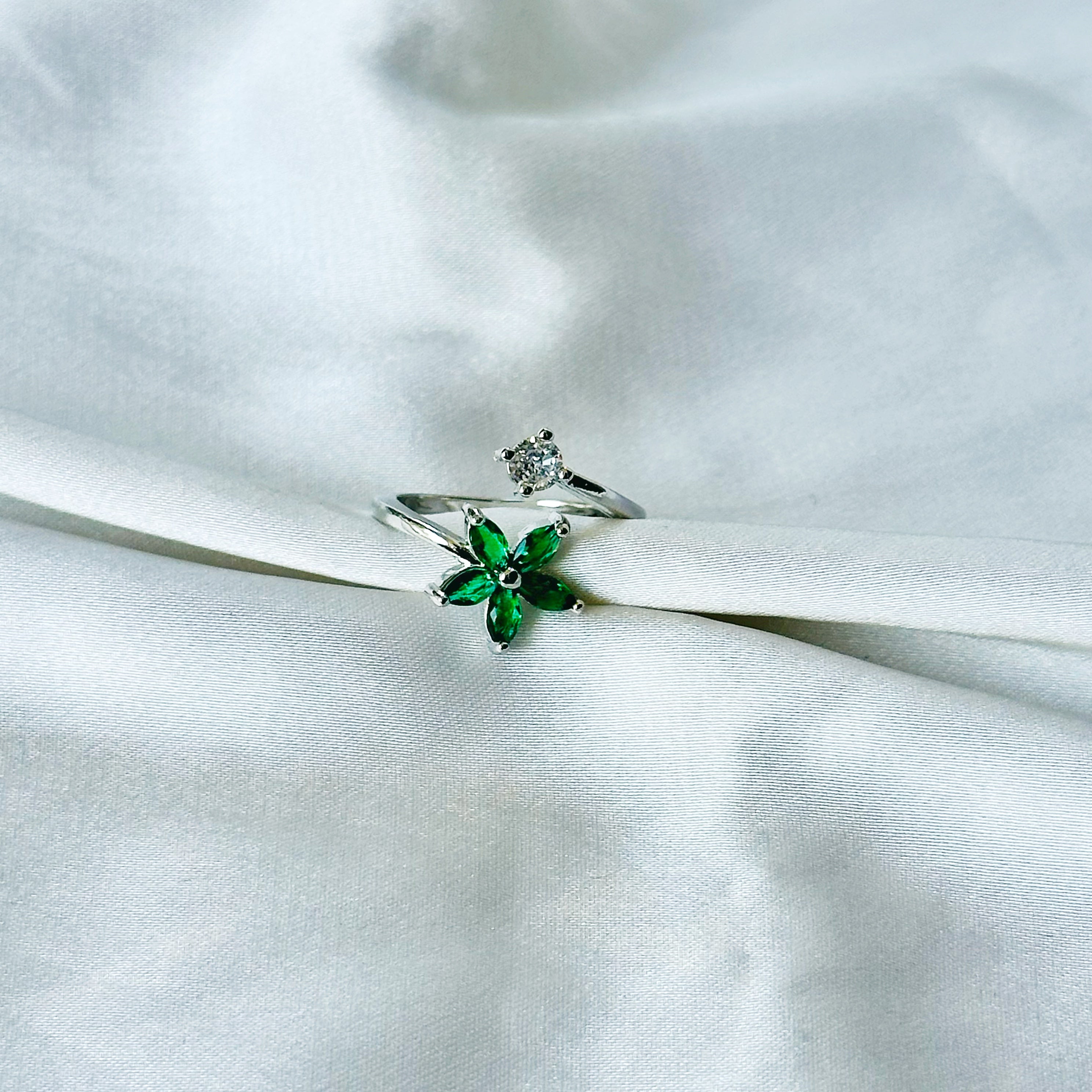 Emerald Green Inspired CZ Silver-Plated Adjustable Ring