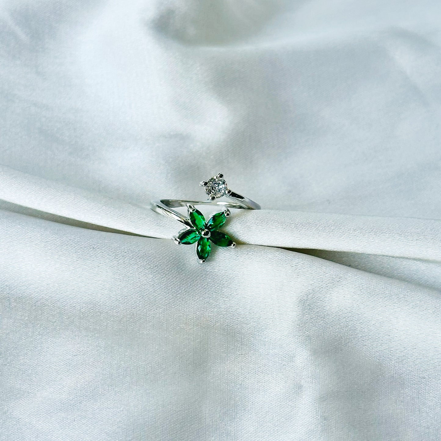 Emerald Green Inspired CZ Silver-Plated Adjustable Ring