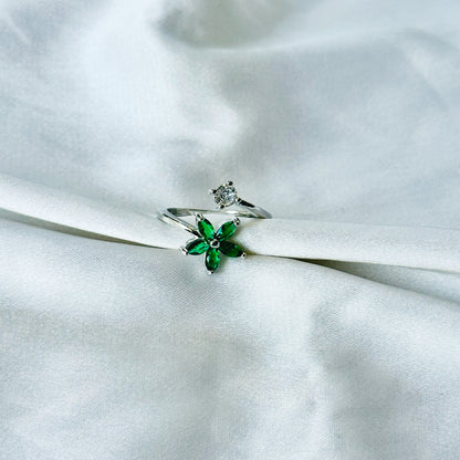 Emerald Green Inspired CZ Silver-Plated Adjustable Ring