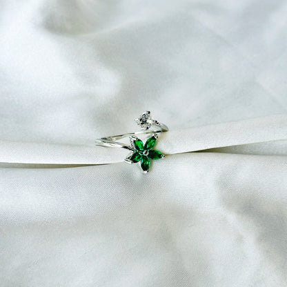 Emerald Green Inspired CZ Silver-Plated Adjustable Ring