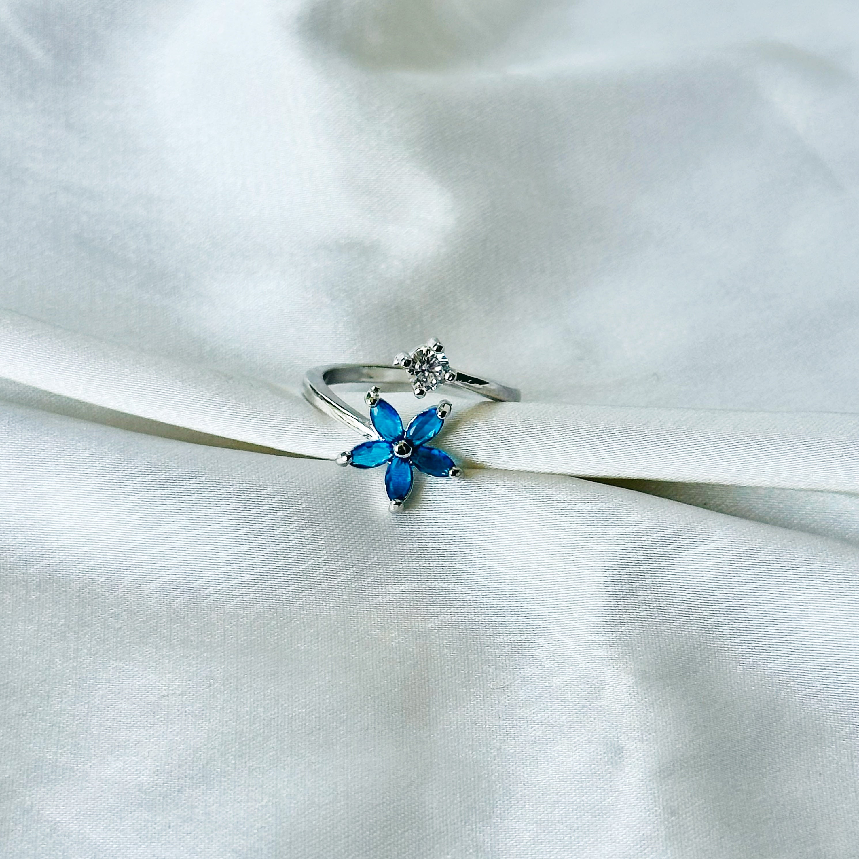 Sapphire Blue Inspired CZ Silver-Plated Adjustable Ring