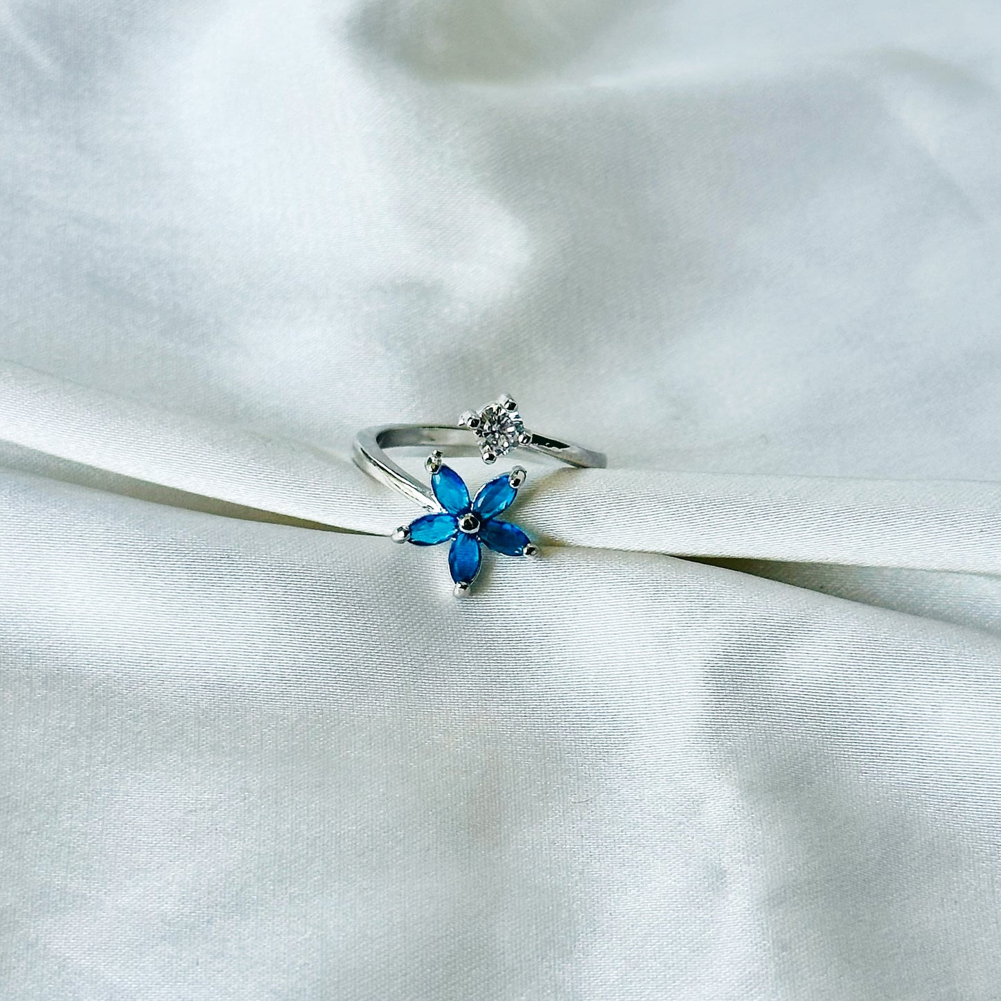 Sapphire Blue Inspired CZ Silver-Plated Adjustable Ring