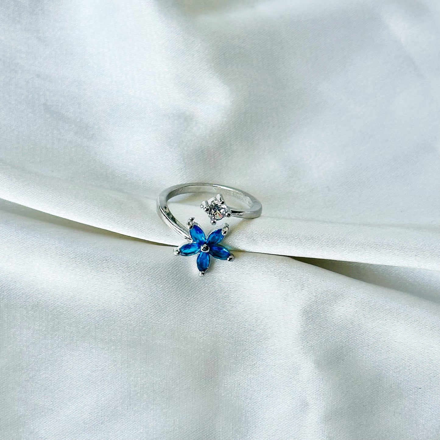 Sapphire Blue Inspired CZ Silver-Plated Adjustable Ring