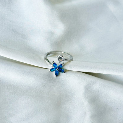Sapphire Blue Inspired CZ Silver-Plated Adjustable Ring