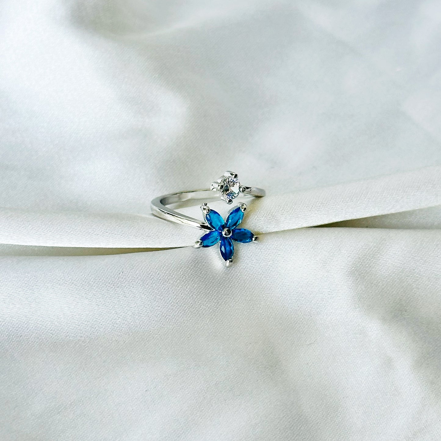 Sapphire Blue Inspired CZ Silver-Plated Adjustable Ring