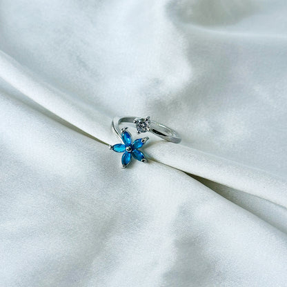 Sapphire Blue Inspired CZ Silver-Plated Adjustable Ring
