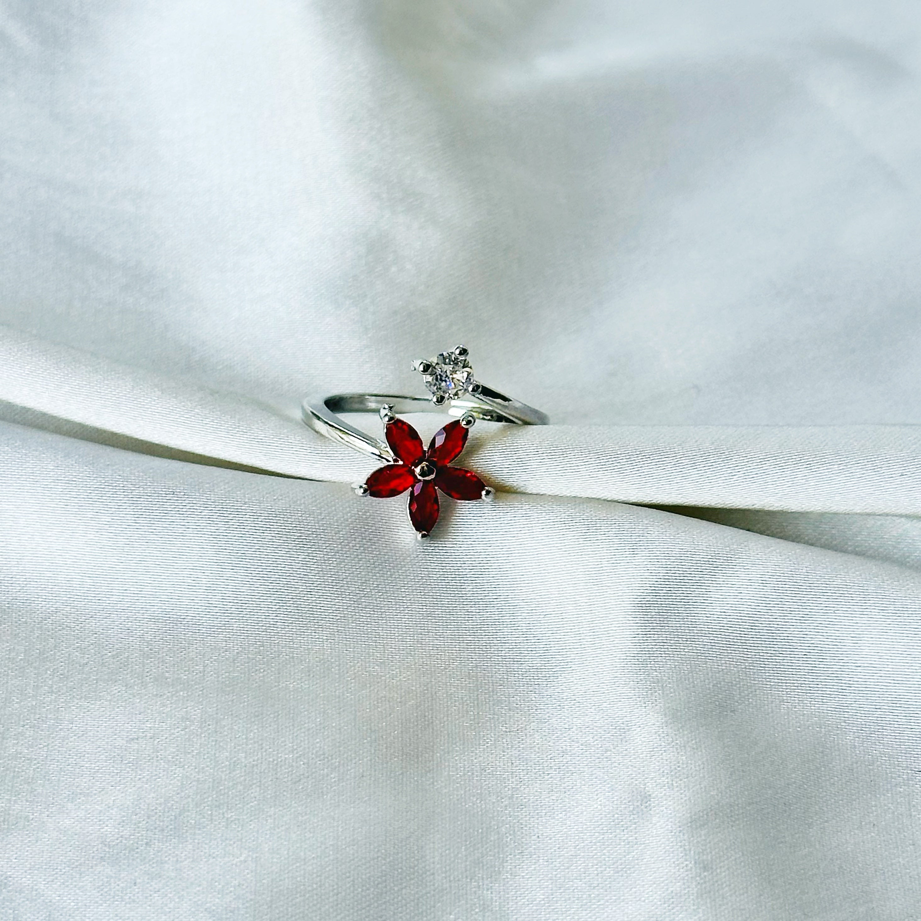 Ruby Red Inspired CZ Silver-Plated Adjustable Ring