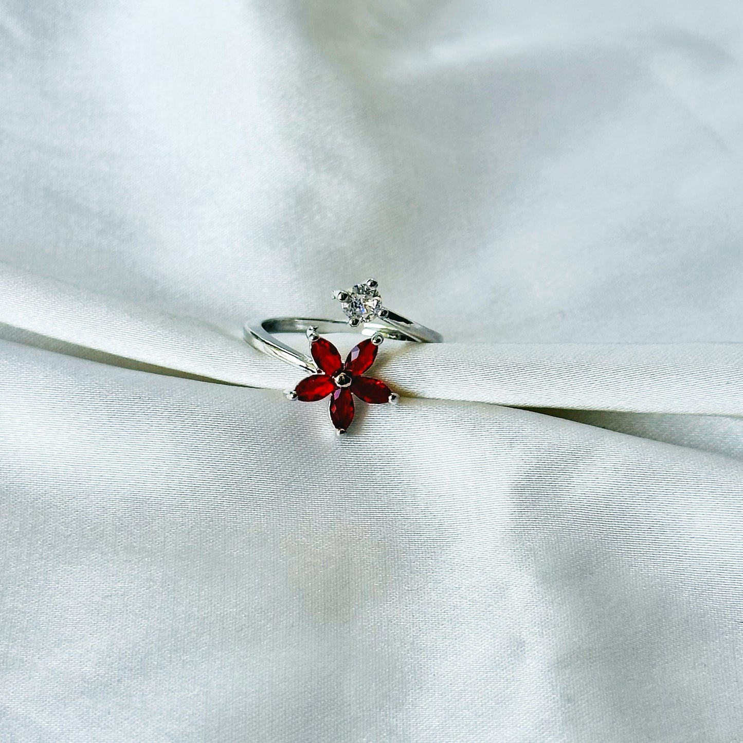 Ruby Red Inspired CZ Silver-Plated Adjustable Ring