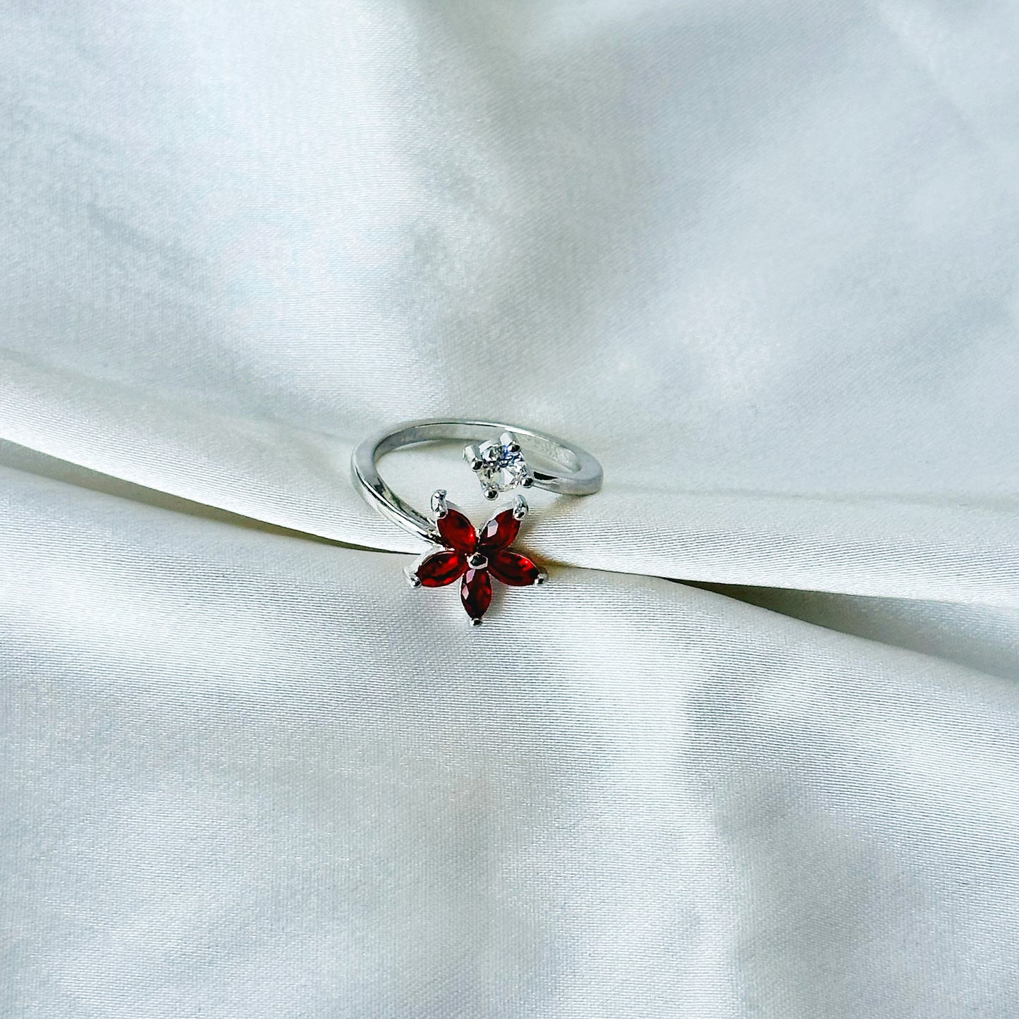 Ruby Red Inspired CZ Silver-Plated Adjustable Ring