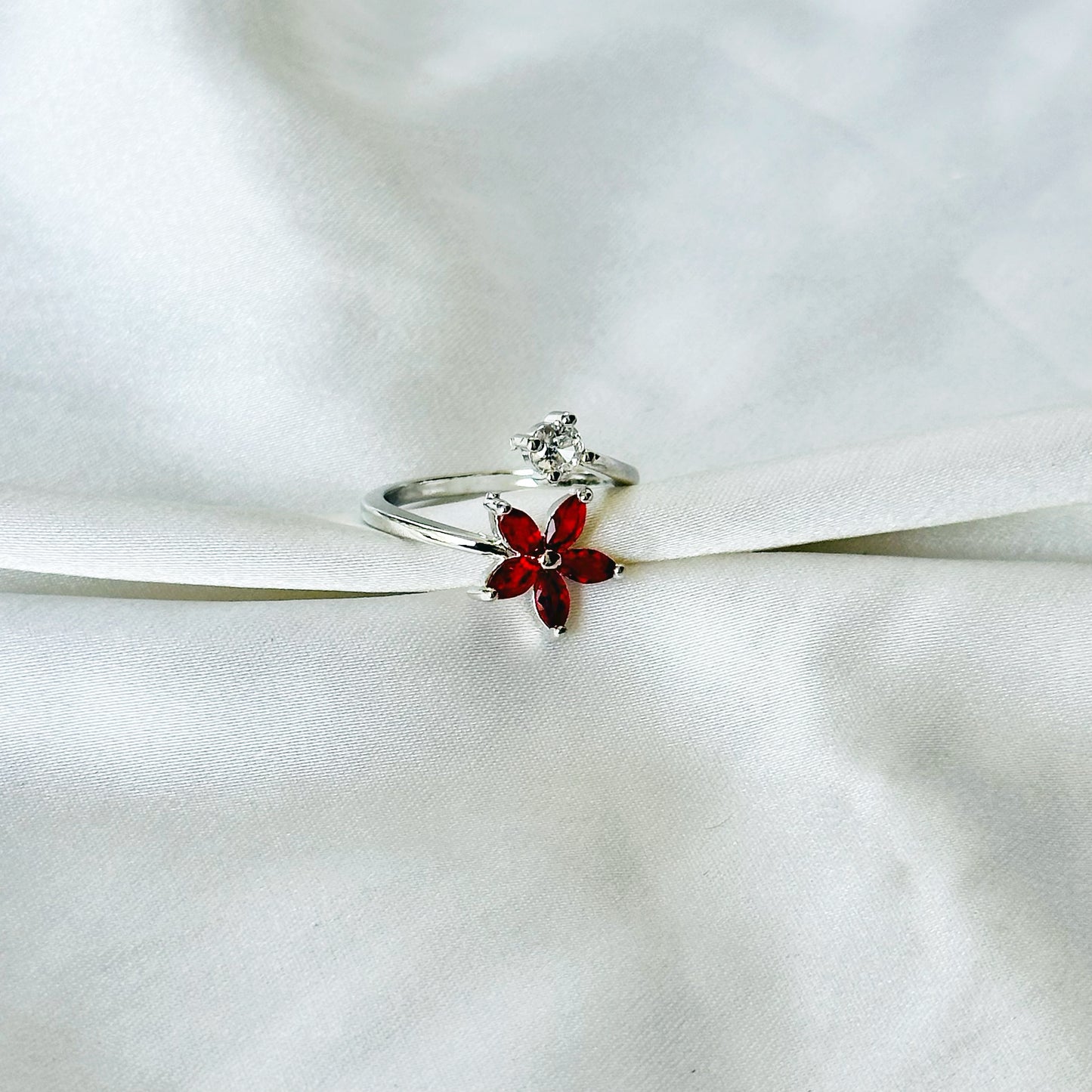 Ruby Red Inspired CZ Silver-Plated Adjustable Ring