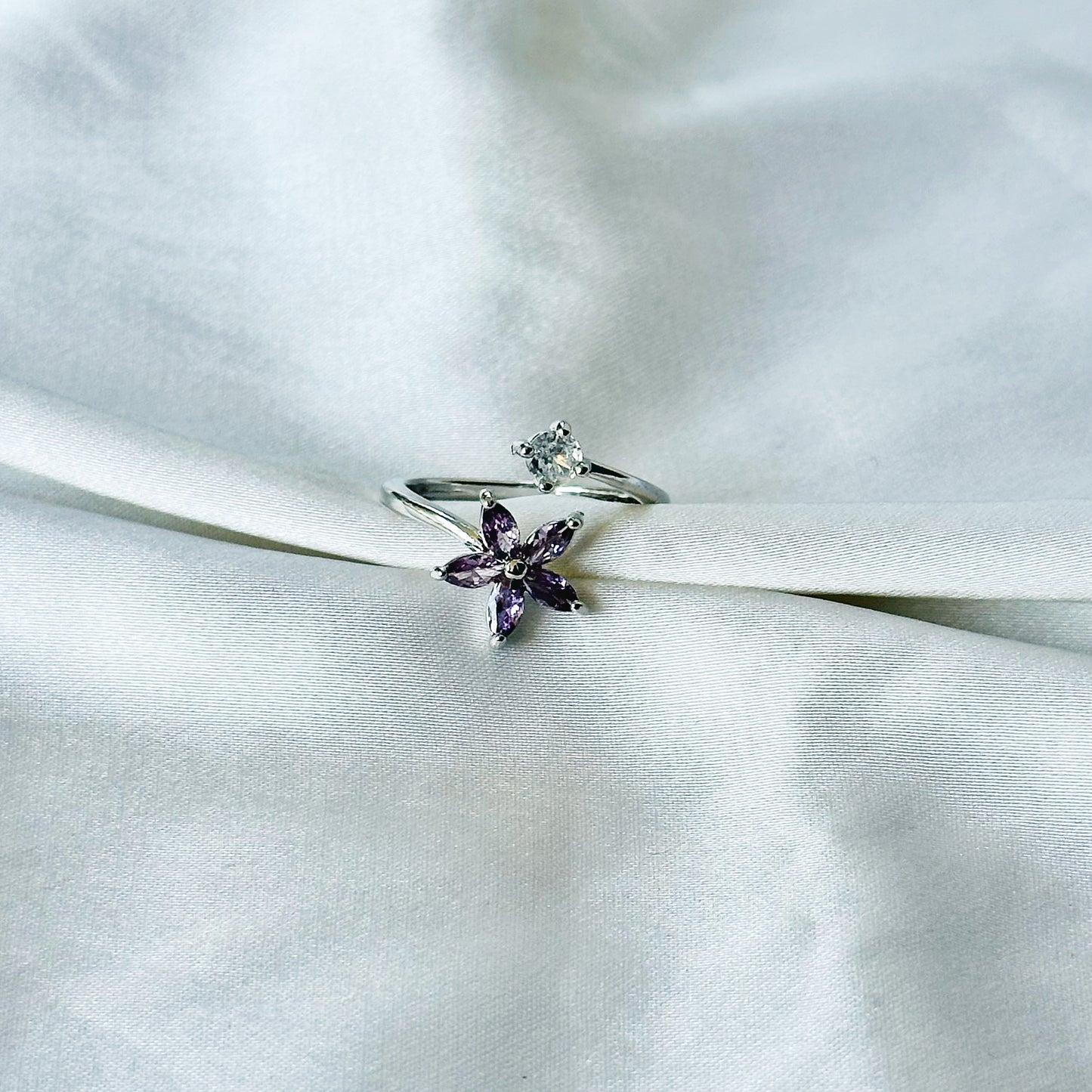 Royal Purple Inspired CZ Silver-Plated Adjustable Ring