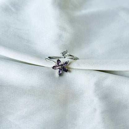 Royal Purple Inspired CZ Silver-Plated Adjustable Ring