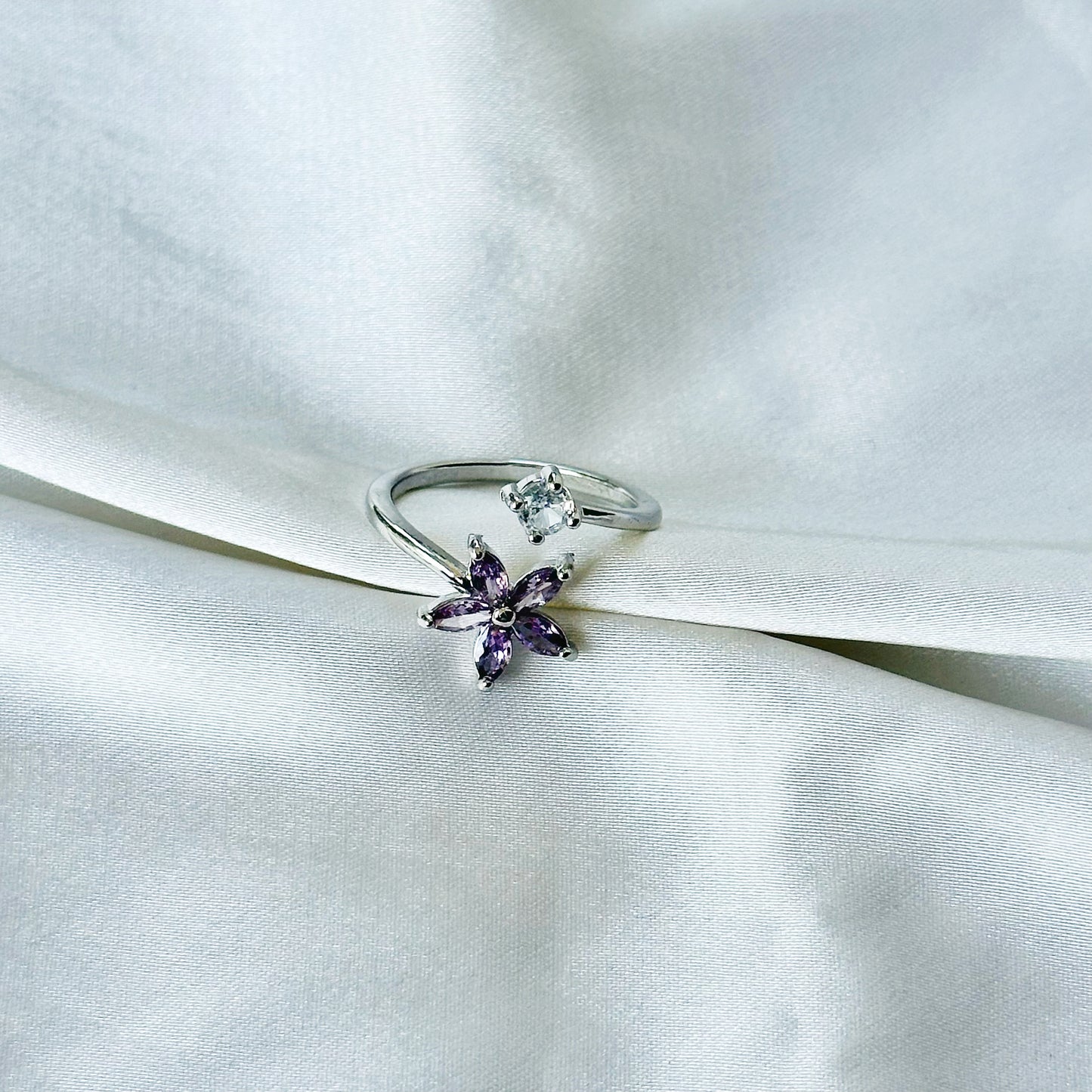 Royal Purple Inspired CZ Silver-Plated Adjustable Ring