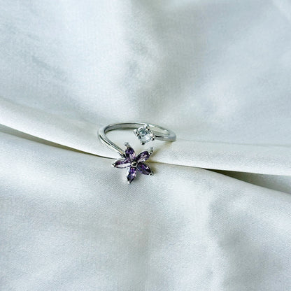 Royal Purple Inspired CZ Silver-Plated Adjustable Ring