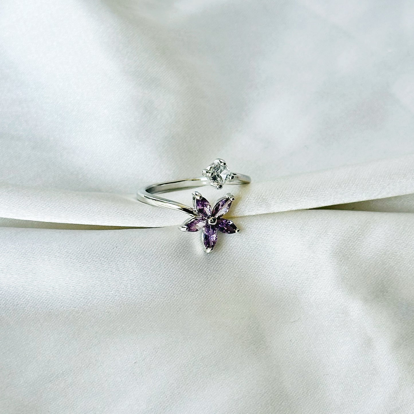 Royal Purple Inspired CZ Silver-Plated Adjustable Ring