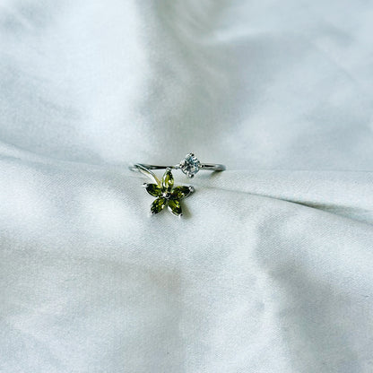 Olive Green Inspired CZ Silver-Plated Adjustable Ring