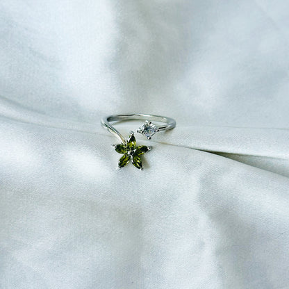 Olive Green Inspired CZ Silver-Plated Adjustable Ring