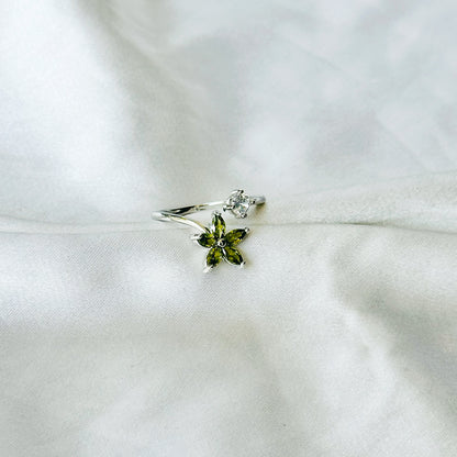 Olive Green Inspired CZ Silver-Plated Adjustable Ring