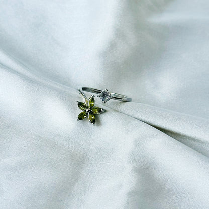 Olive Green Inspired CZ Silver-Plated Adjustable Ring