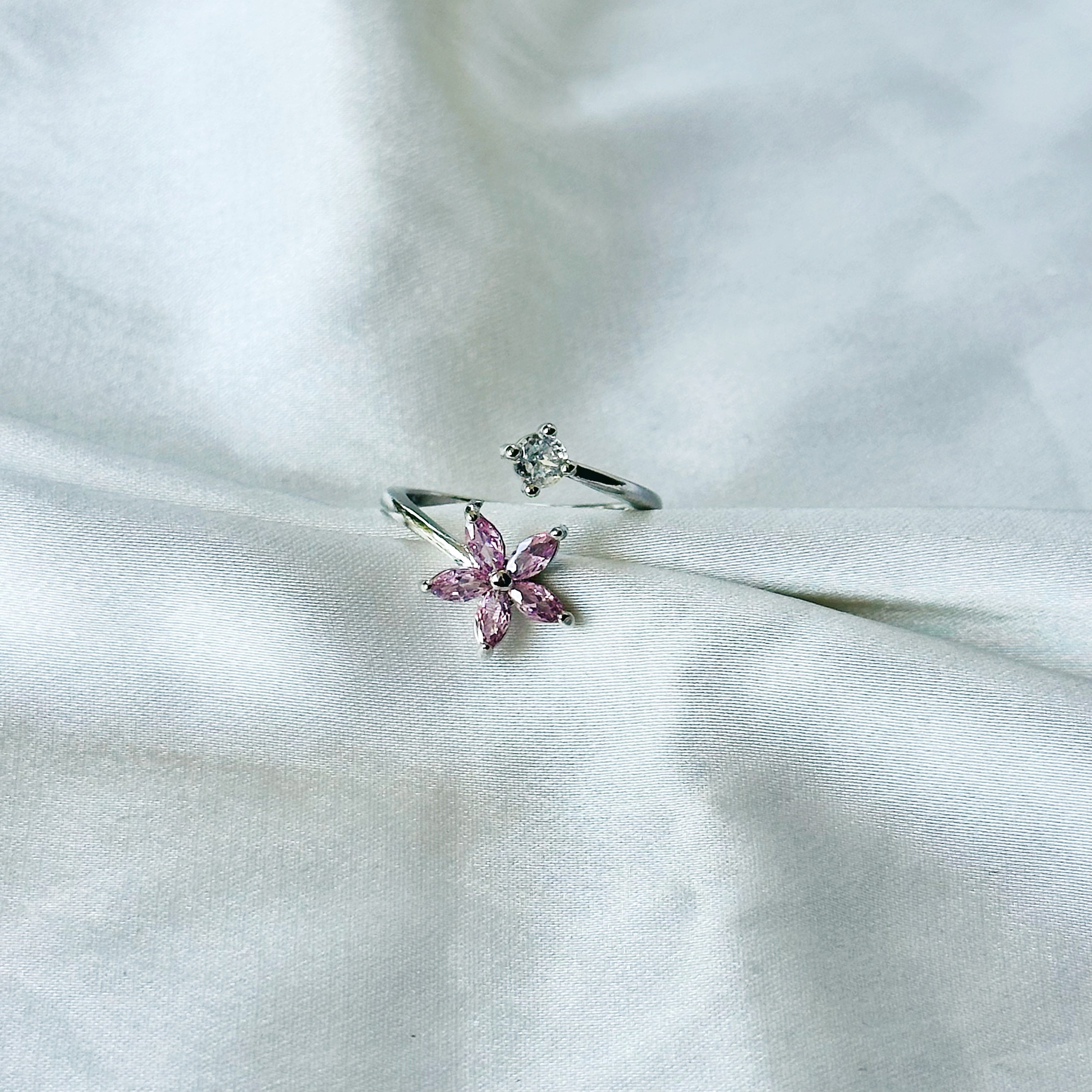 Blush Pink Inspired CZ Silver-Plated Adjustable Ring