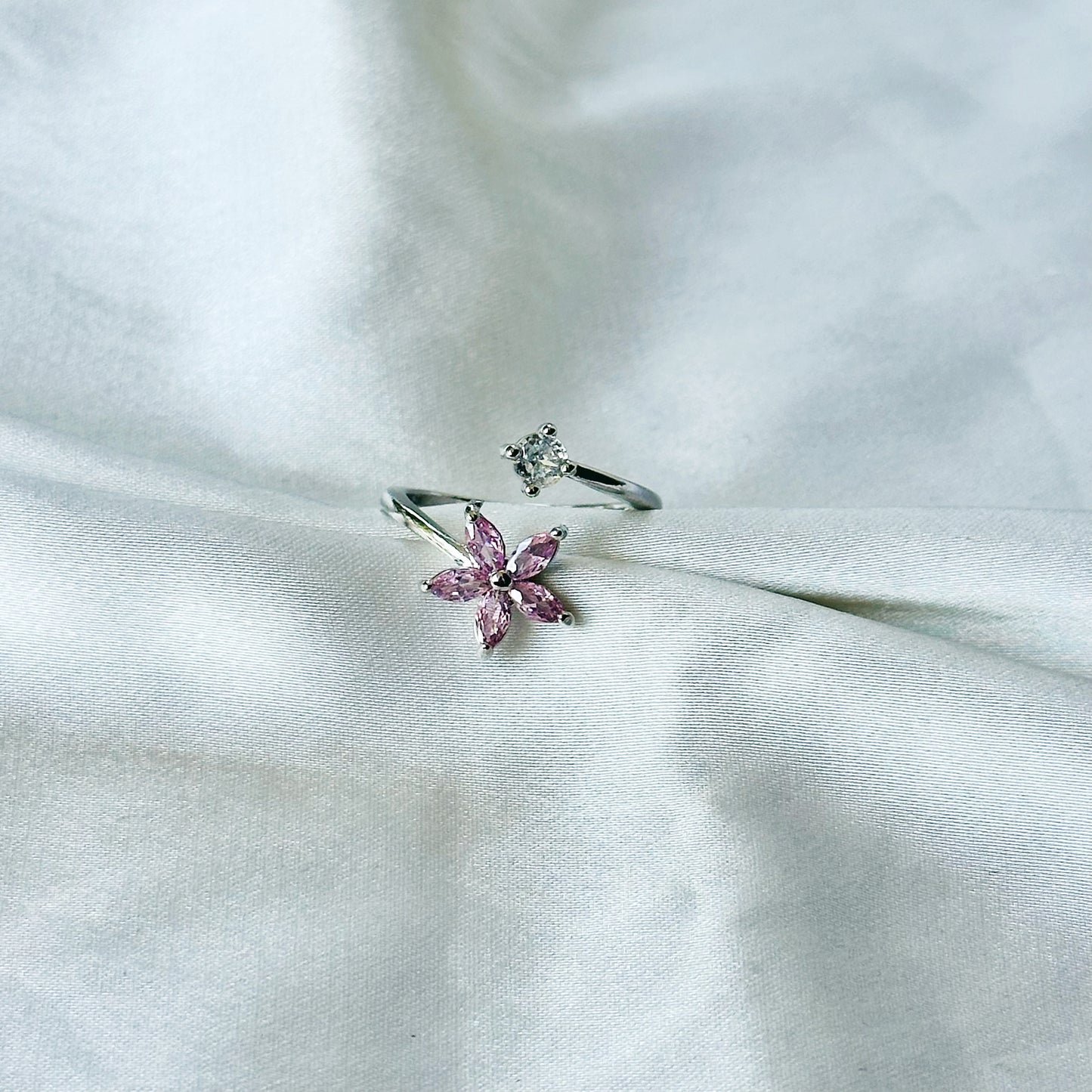 Blush Pink Inspired CZ Silver-Plated Adjustable Ring