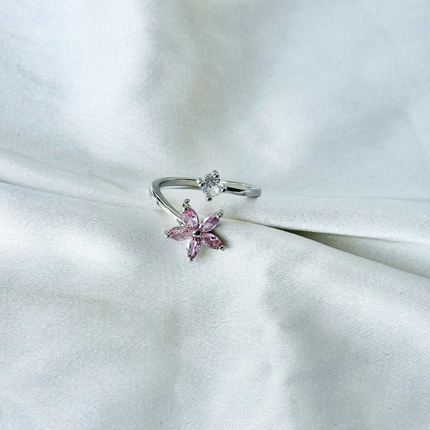 Blush Pink Inspired CZ Silver-Plated Adjustable Ring