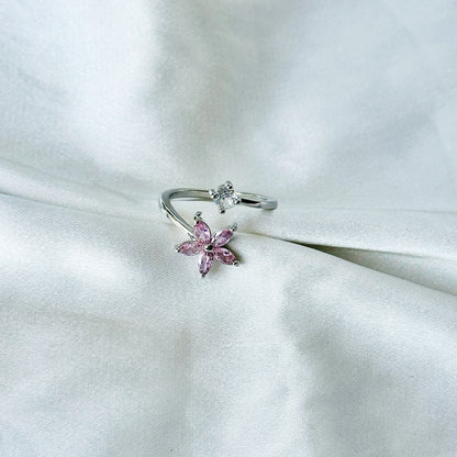 Blush Pink Inspired CZ Silver-Plated Adjustable Ring