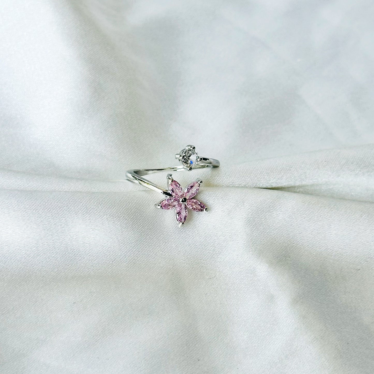 Blush Pink Inspired CZ Silver-Plated Adjustable Ring
