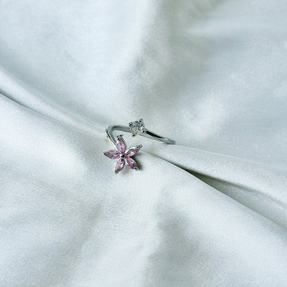 Blush Pink Inspired CZ Silver-Plated Adjustable Ring