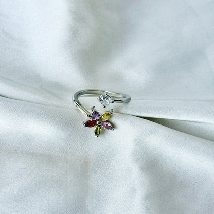 Multi-Color Inspired CZ Silver-Plated Adjustable Ring