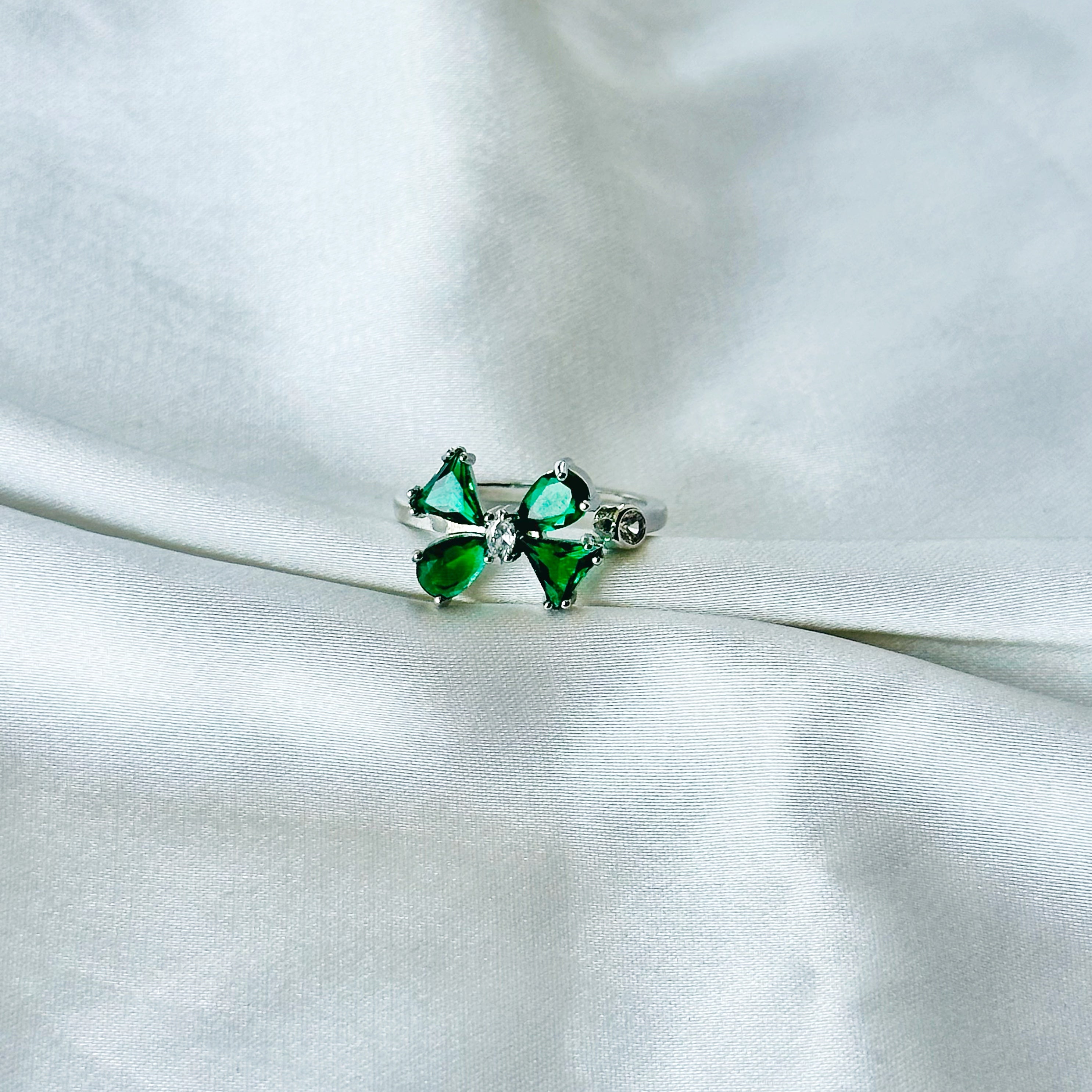Emerald Green Inspired CZ Silver-Plated Adjustable Ring