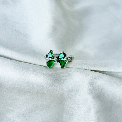Emerald Green Inspired CZ Silver-Plated Adjustable Ring