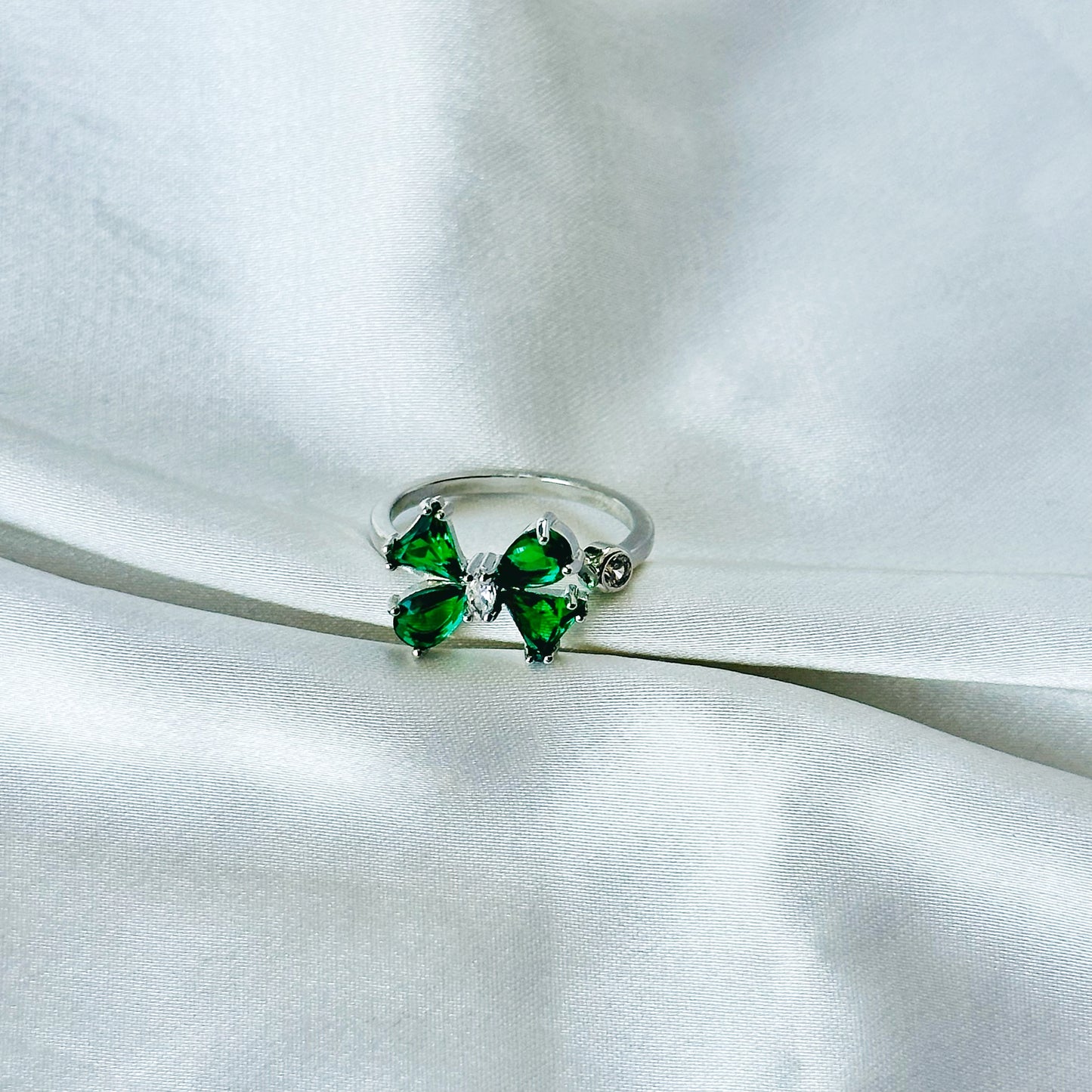 Emerald Green Inspired CZ Silver-Plated Adjustable Ring