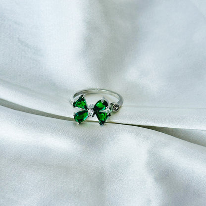 Emerald Green Inspired CZ Silver-Plated Adjustable Ring