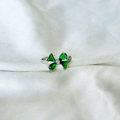 Emerald Green Inspired CZ Silver-Plated Adjustable Ring