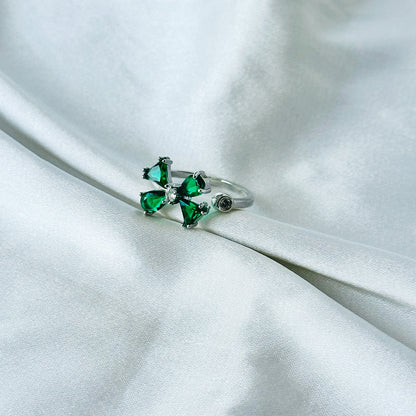 Emerald Green Inspired CZ Silver-Plated Adjustable Ring