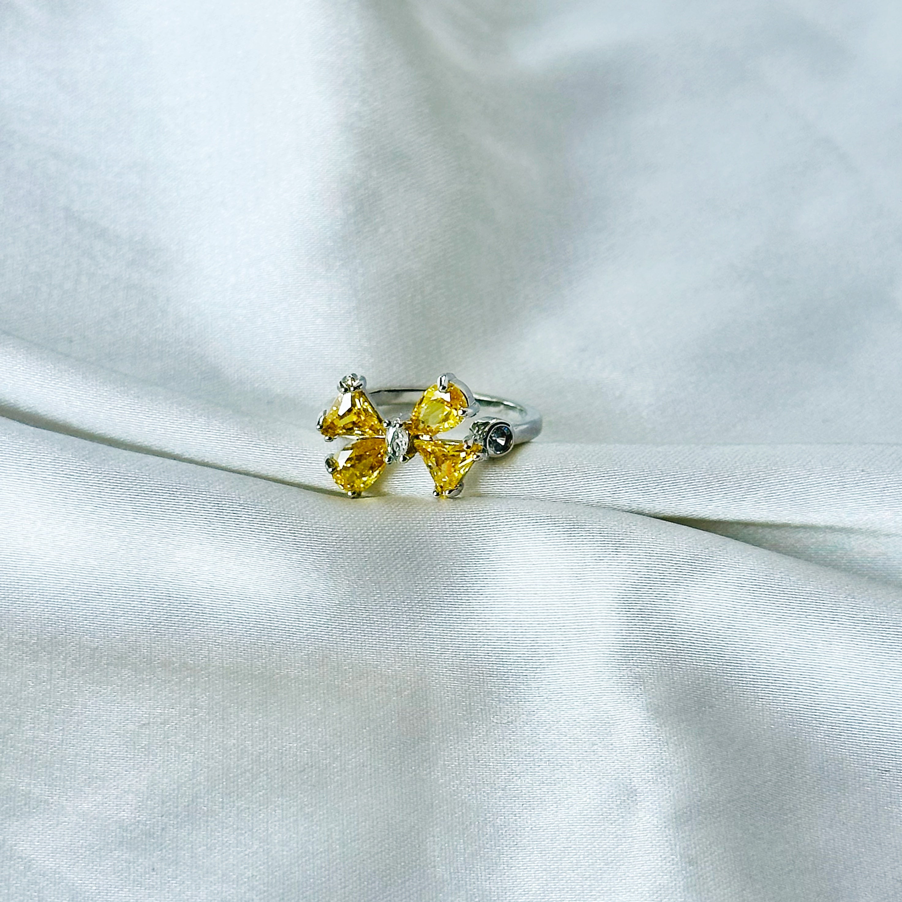 Golden Yellow Inspired CZ Silver-Plated Adjustable Ring