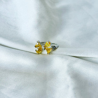 Golden Yellow Inspired CZ Silver-Plated Adjustable Ring