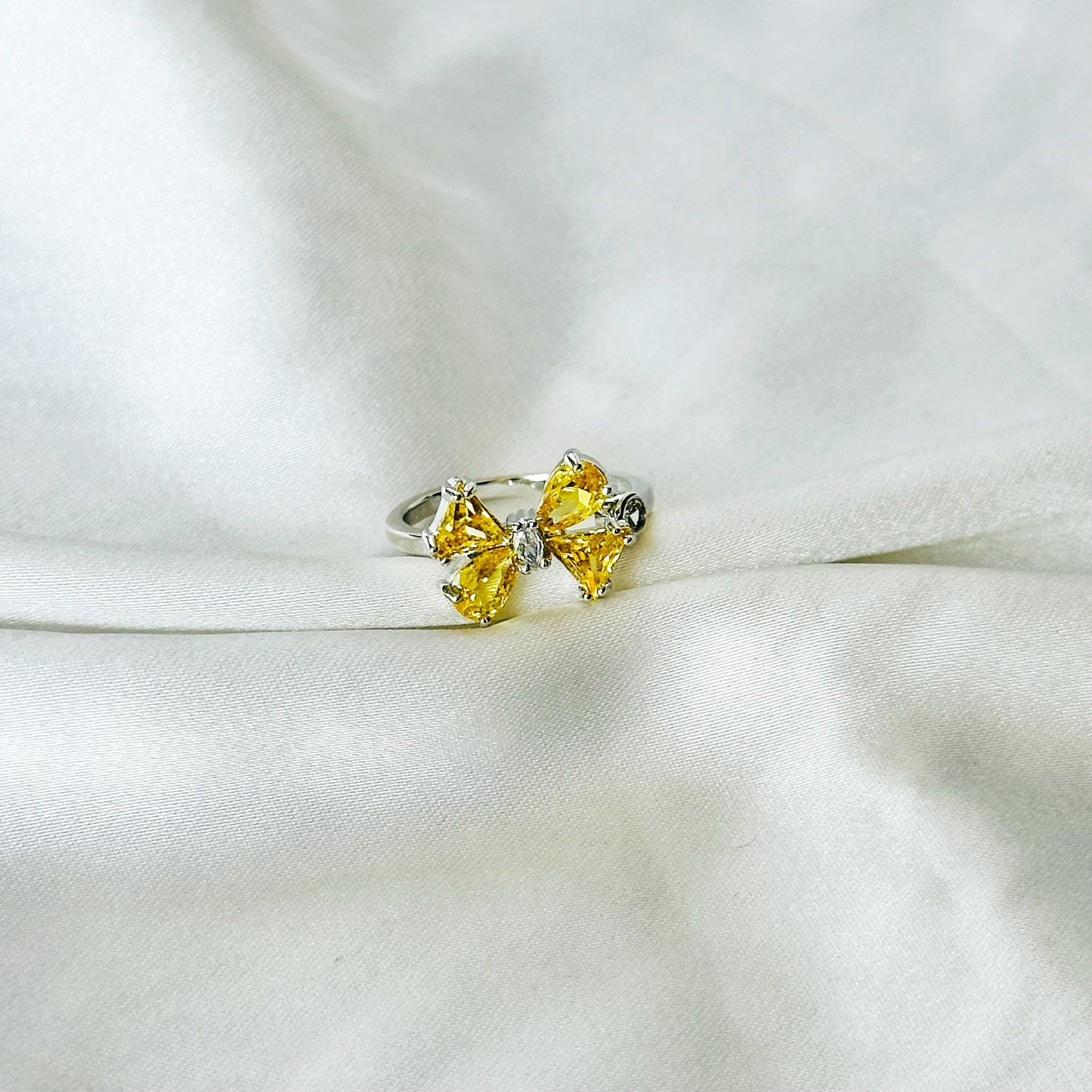 Golden Yellow Inspired CZ Silver-Plated Adjustable Ring