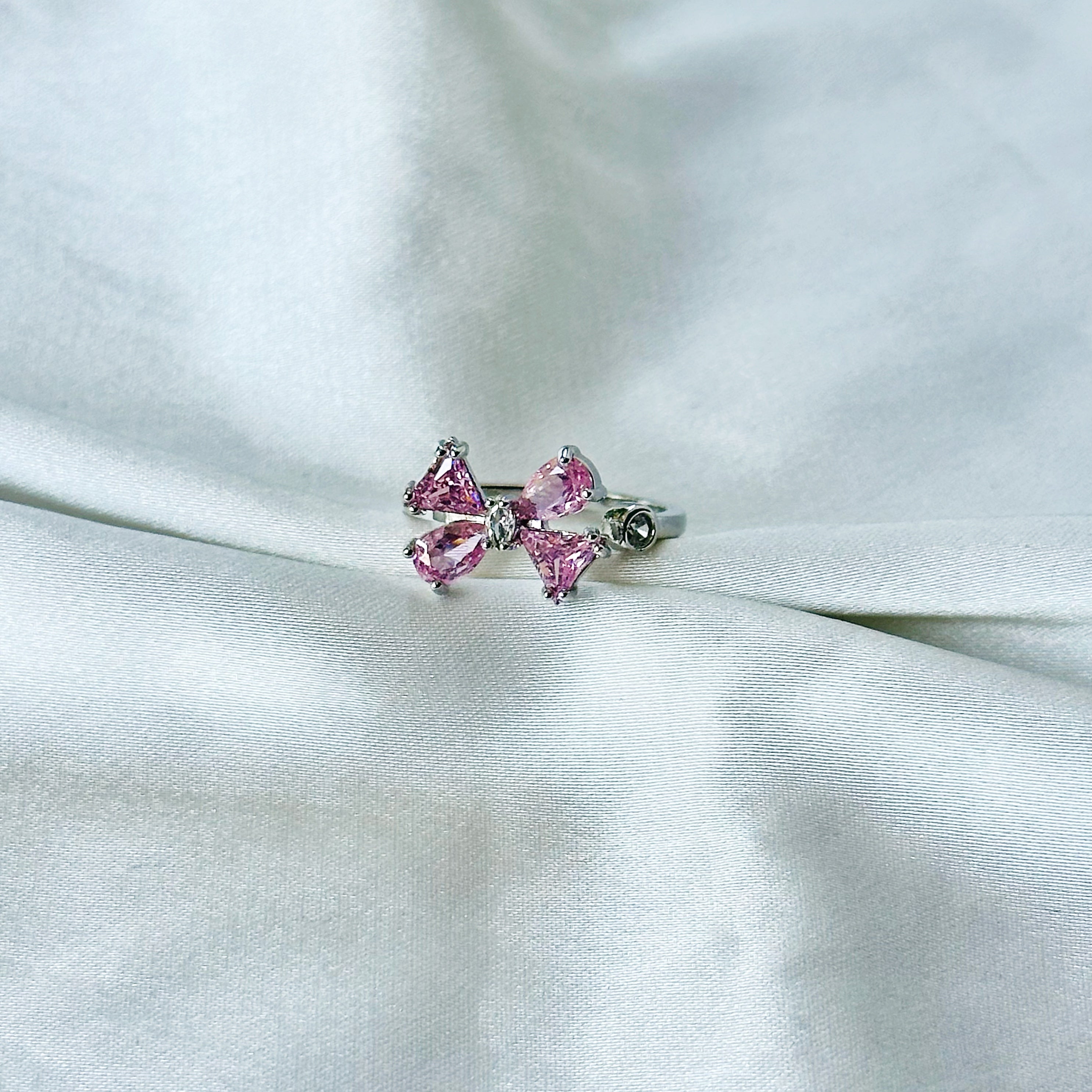 Blush Pink Inspired CZ Silver-Plated Adjustable Ring