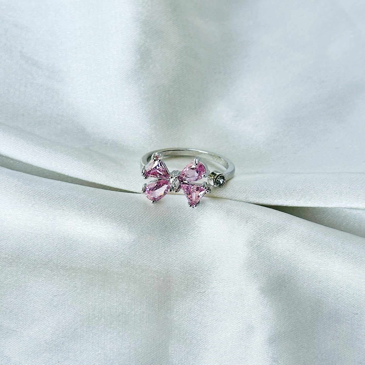 Blush Pink Inspired CZ Silver-Plated Adjustable Ring