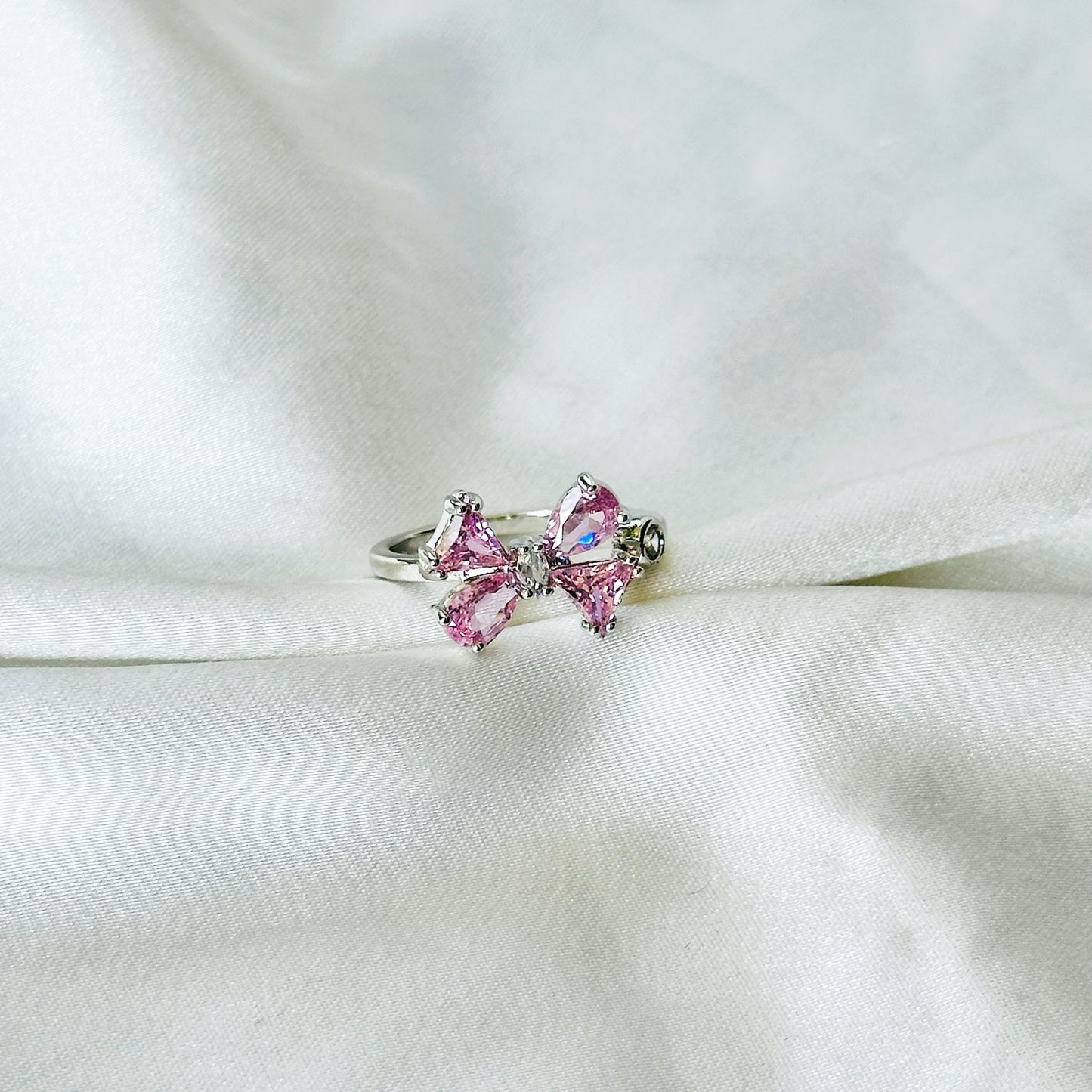 Blush Pink Inspired CZ Silver-Plated Adjustable Ring