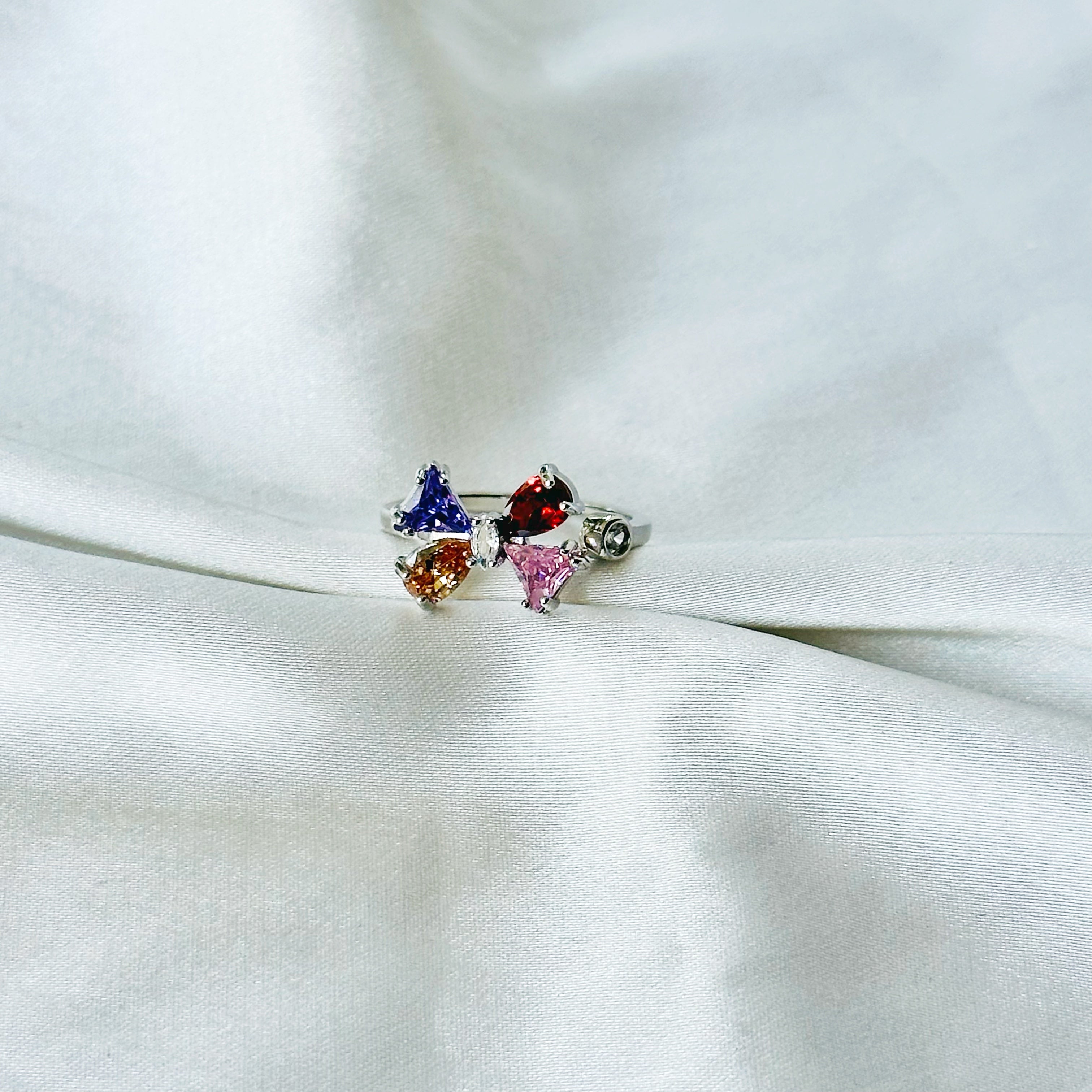 Multi-Color Inspired CZ Silver-Plated Adjustable Ring