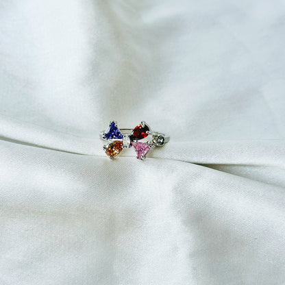 Multi-Color Inspired CZ Silver-Plated Adjustable Ring